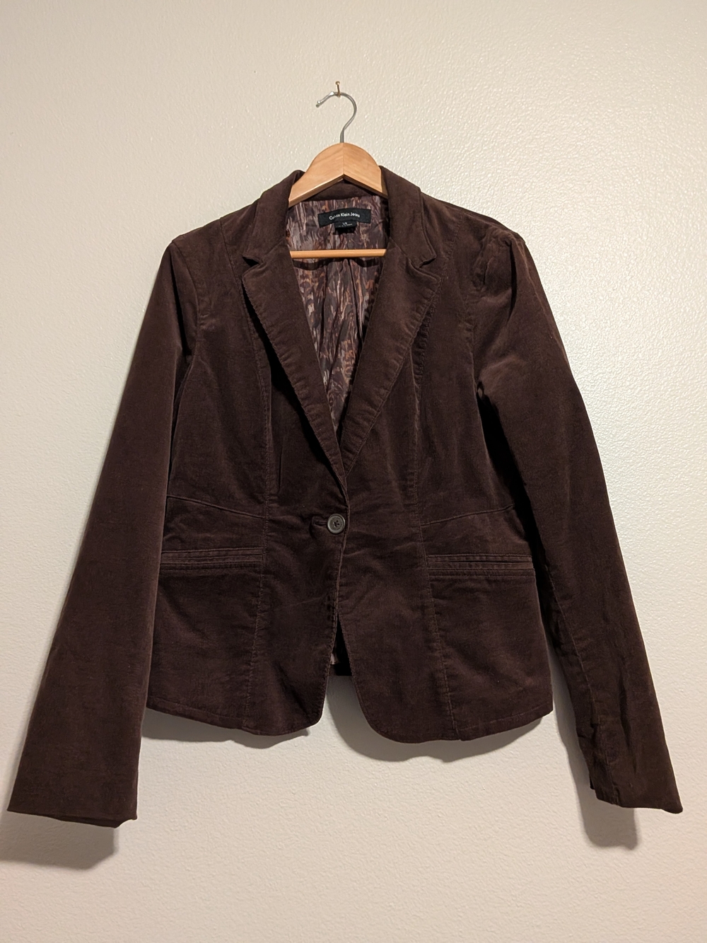 Calvin Klein Chocolate Brown Corduroy Single Button Blazer L
